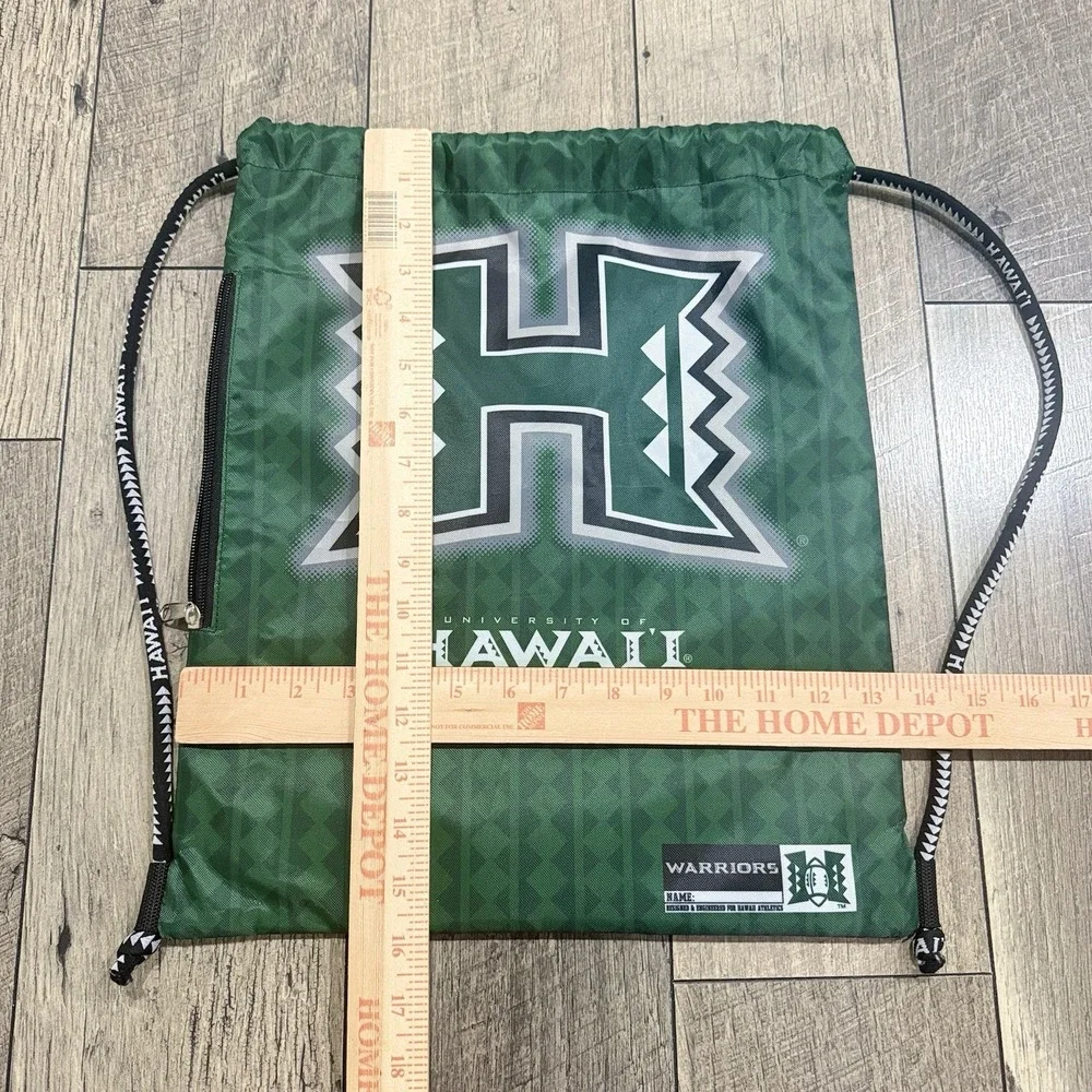 University of Hawaii Warriors Athletics Drawstring Backpack Bag Green Zip Pocket